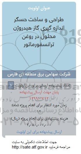 مناقصه طراحی و ساخت حسگر اندازه گیری گاز هیدروژن محلول در روغن ترانسفورماتور