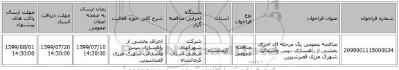 مناقصه عمومی یک مرحله ای اجرای بخشی از راهسازی ،بیس وآشفالت شهرک مرزی قصرشیرین
