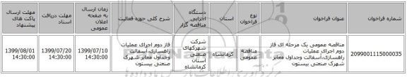 مناقصه عمومی یک مرحله ای فاز دوم اجرای عملیات راهسازی،آسفالت وجداول معابر شهرک صنعتی بیستون