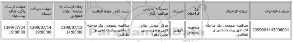 مناقصه عمومی یک مرحله ای امور پیشخدمتی و نظافتی