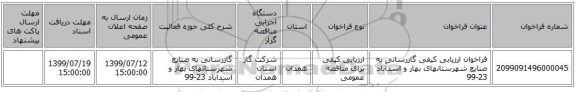 فراخوان ارزیابی کیفی گازرسانی به صنایع شهرستانهای بهار و اسدآباد 23-99