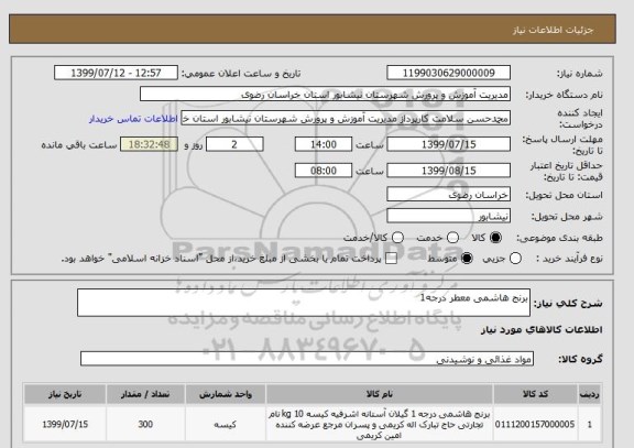 استعلام برنج هاشمی معطر درجه1