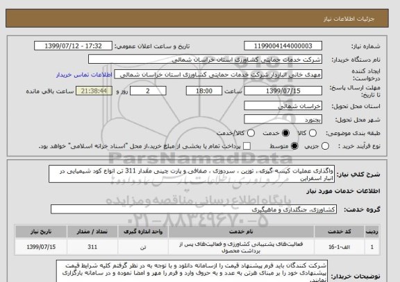 استعلام واگذاری عملیات کیسه گیری ، توزین ، سردوزی ، صفافی و پارت چینی مقدار 311 تن انواع کود شیمیایی در انبار اسفراین