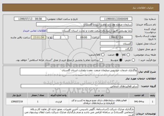 استعلام واگذاری خدمات خودرویی سازمان صنعت ،معدن وتجارت استان گلستان  
