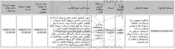مناقصه عمومی یک مرحله ای حفاظت شهرک ها و نواحی صنعتی استان آذربایجان شرقی به مدت یک سال( اسکو، ترکمانچای، میانه 2، چاراویماق و ملکان )- غیر عمرانی