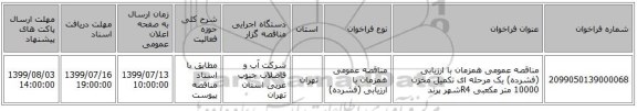 مناقصه عمومی همزمان با ارزیابی (فشرده) یک مرحله ای  تکمیل مخزن 10000 متر مکعبی R4شهر پرند 