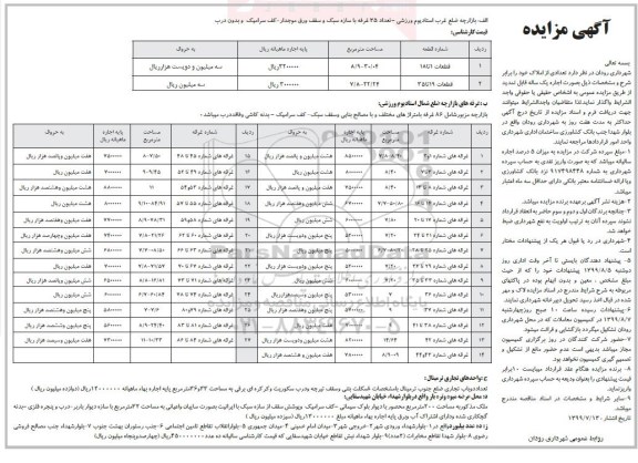 اصلاحیه مزایده, مزایده تعدادی از املاک