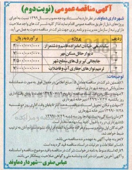 آگهی مناقصه عمومی , مناقصه ساماندهی خیابان امامزداده قاسم - نوبت دوم