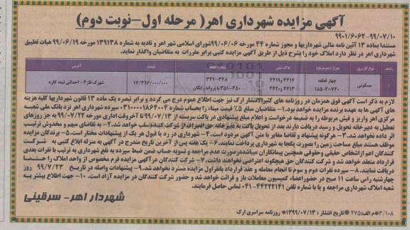 مزایده مزایده واگذاری املاک مسکونی مرحله اول نوبت دوم