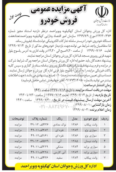 مزایده , مزایده  تعداد هفت دستگاه خودرو