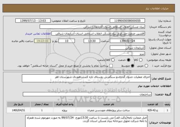 استعلام اجرای عملیات جدول گذاری و سنگفرش روستای تازه کندشاهوردی شهرستان اهر
