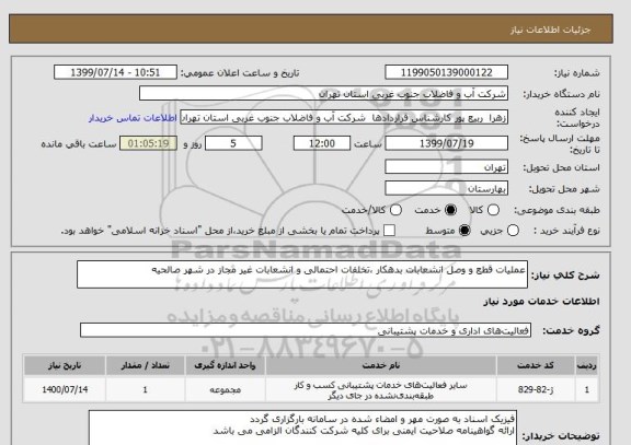 استعلام عملیات قطع و وصل انشعابات بدهکار ،تخلفات احتمالی و انشعابات غیر مجاز در شهر صالحیه 