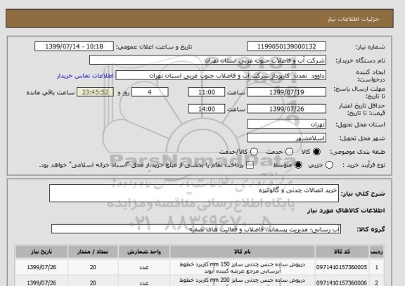 استعلام خرید اتصالات چدنی و گالوانیزه