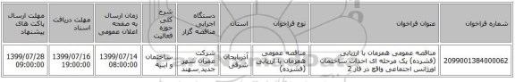 مناقصه عمومی همزمان با ارزیابی (فشرده) یک مرحله ای احداث ساختمان اورژانس اجتماعی واقع در فاز 2 