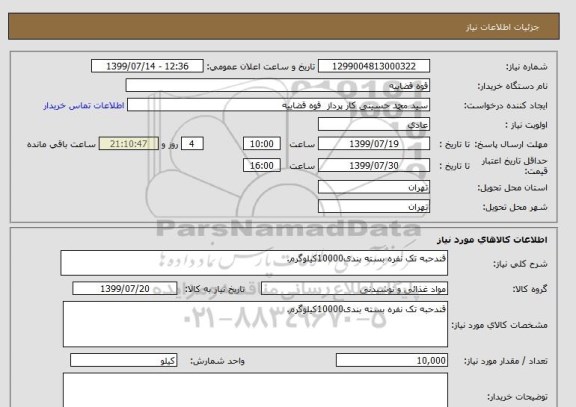 استعلام قندحبه تک نفره بسته بندی10000کیلوگرم.