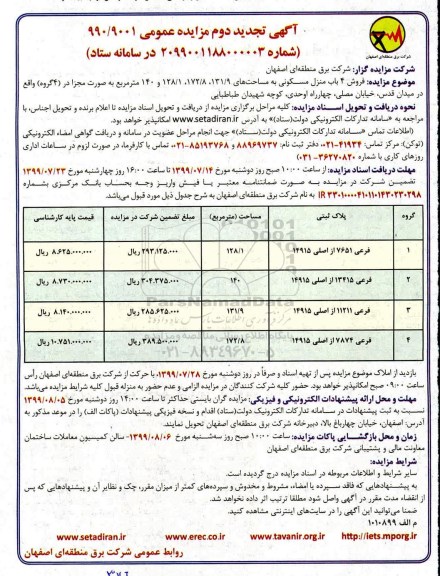 مزایده،مزایده فروش 4 باب منزل مسکونی تجدید دوم 