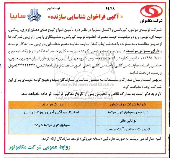 فراخوان شناسایی تامین انواع گیج های دهان اژدری، رینگی، میله ای، توپی