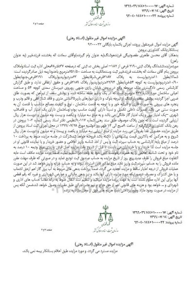 آگهی مزایده مزایده ششدانگ پلاک ثبتی 2190 فرعی