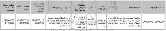 مناقصه عمومی یک مرحله ای پروژه اجرای بخش سیویل تصفیه خانه فاضلاب شهر چرام و ... طبق برآورد و اسناد فنی