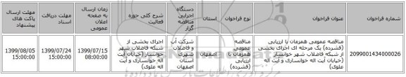 مناقصه عمومی همزمان با ارزیابی (فشرده) یک مرحله ای اجرای بخشی از شبکه فاضلاب شهر خوانسار (خیابان آیت اله خوانساری و آیت اله علوی)