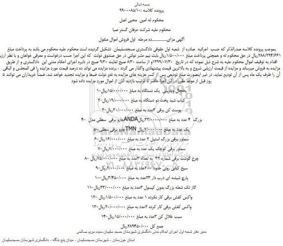 مزایده،مزایده فروش 1-یخچال ویترینی  یک دستگاه و... 