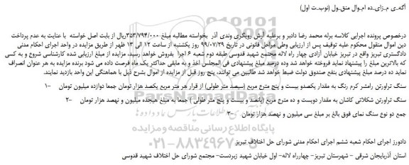 مزایده،مزایده فروش 1- سنگ تراورتن رامشر کرم رنگ به مقدار یکصدو بیست و پنج مترع مربع و...