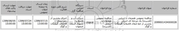 مناقصه عمومی همزمان با ارزیابی (فشرده) یک مرحله ای اجرای بخشی از خط انتقال فاضلاب گلپایگان و گوگد