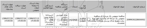مناقصه عمومی یک مرحله ای مناقصه عمومی یک مرحله ای واگذاری امور تهیه ،پخت وتوزیع غذای پرسنل وبیماران بیمارستان معتضدی 