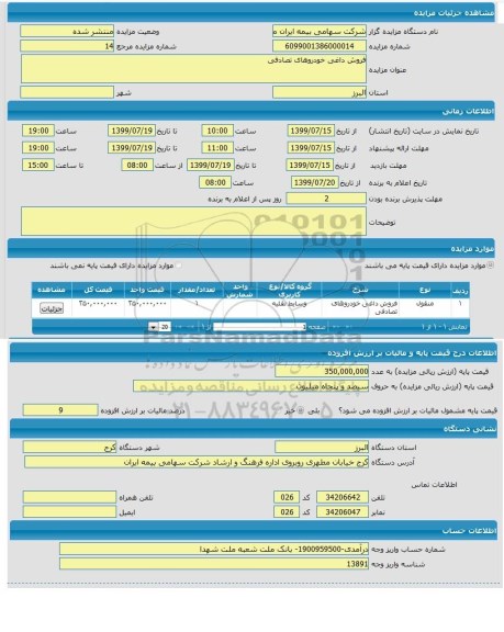 مزایده فروش داغی خودروهای تصادفی