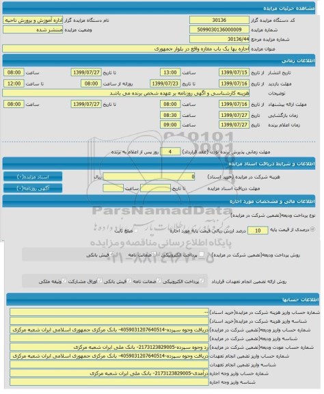 مزایده اجاره بها یکباب مغازه