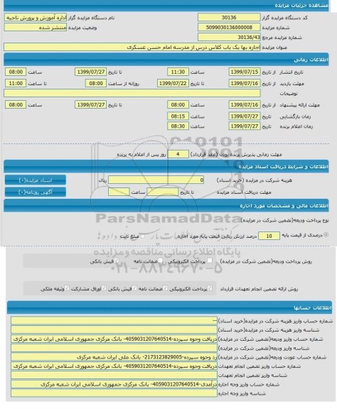 مزایده، مزایده اجاره بها یک باب کلاس درس