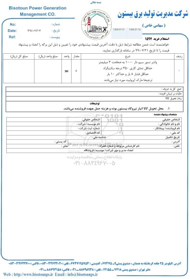 استعلام , استعلام واشر نسور سیم دار 1000 به ضخامت 3 میلیمتر 