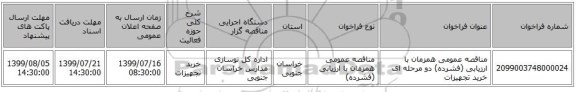 مناقصه عمومی همزمان با ارزیابی (فشرده) دو مرحله ای خرید تجهیزات
