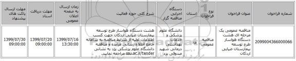 مناقصه عمومی یک مرحله ای هشت دستگاه هواساز طرح توسعه بیمارستان ضیایی اردکان