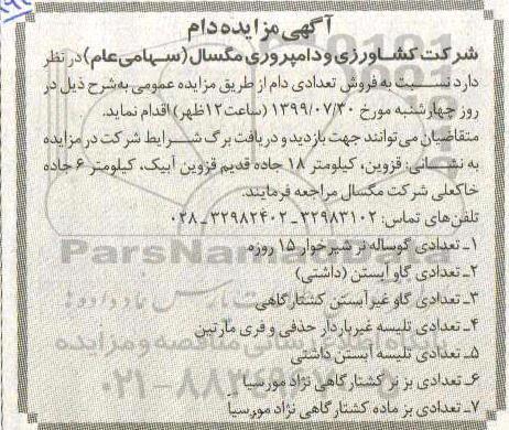آگهی مزایده , مزایده فروش تعدادی دام