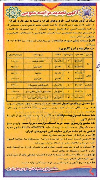 تجدید مزایده عمومی, تجدید مزایده واگذاری بهره برداری از واحدهای تعمیرگاهی