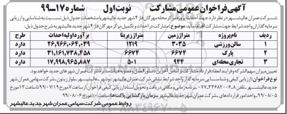فراخوان عمومی مشارکت,  فراخوان عمومی مشارکت در  احداث پروژه محله مهرگان