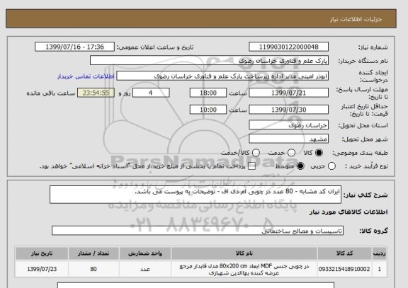 استعلام ایران کد مشابه - 80 عدد در چوبی ام دی اف - توضیحات به پیوست می باشد.