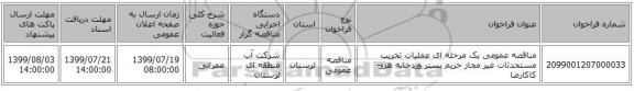 مناقصه عمومی یک مرحله ای عملیات تخریب مستحدثات غیر مجاز حریم بستر وردخانه هرو-کاکارضا