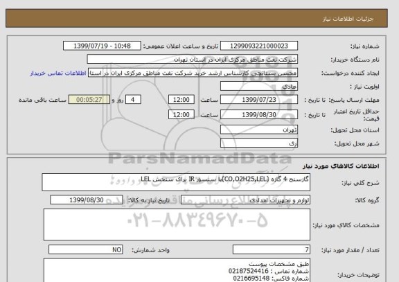استعلام گازسنج 4 گازه (CO,O2H25,LEL)با سنسور IR برای سنجش LEL
