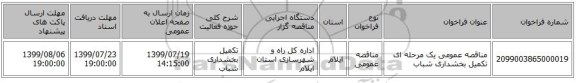 مناقصه عمومی یک مرحله ای تکمیل بخشداری شباب
