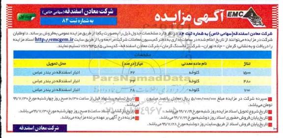 مزایده ماده معدنی