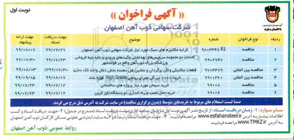 فراخوان مناقصه فراخوان مناقصه کرایه مکانیزم های سبک ...