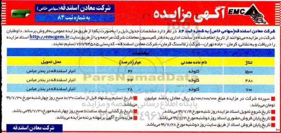 مزایده ماده معدنی - نوبت دوم