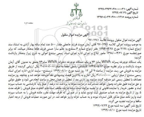 مزایده فروش یکدستگاه دوچرخه