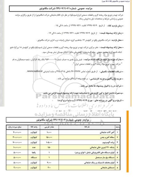 مزایده, مزایده فروش اقلام ضایعاتی 