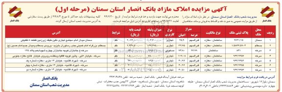 مزایده مزایده فروش املاک مازاد تجاری و مسکونی مرحله اول