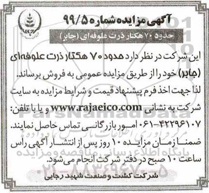 مزایده , مزایده فروش 200 تن ذرت دانه ای خشکمزایده فروش حدود 70 هکتار ذرت علوفه ای (جابر) 