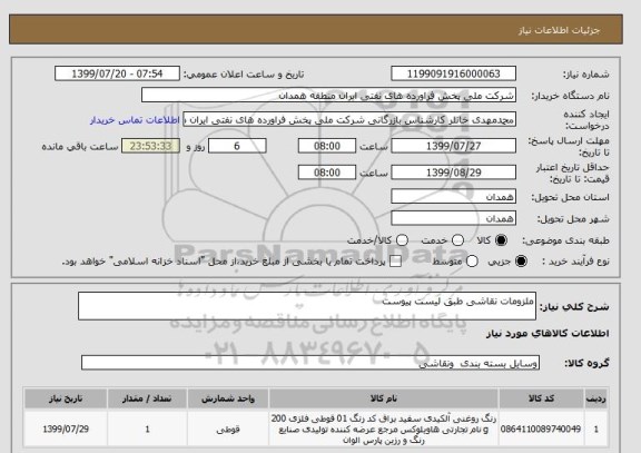 استعلام ملزومات نقاشی طبق لیست پیوست