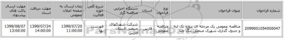مناقصه عمومی یک مرحله ای پروژه تک لبه و جدول گذاری شهرک صنعتی تنگ حنا